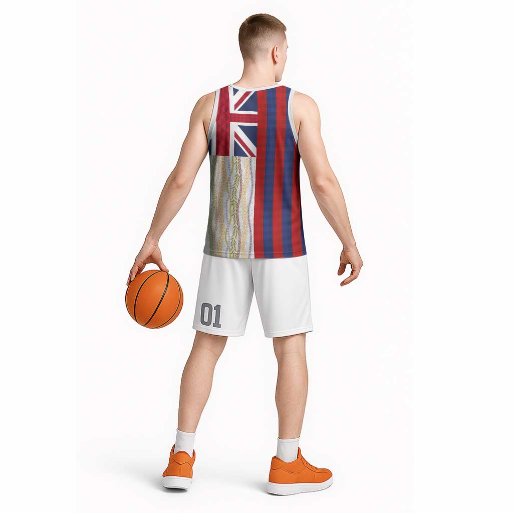 Hawaiian Tropical Plants Lei Basketball Jersey National Flag Style - Polynesian Pride