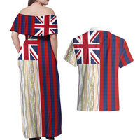 Hawaiian Tropical Plants Lei Couples Matching Off Shoulder Maxi Dress and Hawaiian Shirt National Flag Style - Polynesian Pride