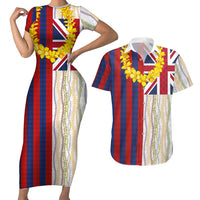 Hawaiian Tropical Plants Lei Couples Matching Short Sleeve Bodycon Dress and Hawaiian Shirt National Flag Style LT03 Multicolor - Polynesian Pride