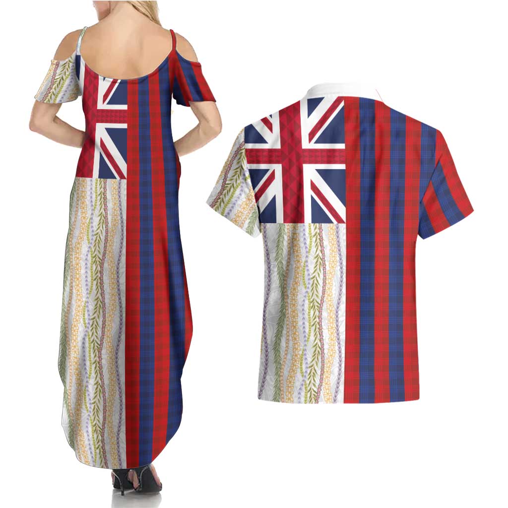 Hawaiian Tropical Plants Lei Couples Matching Summer Maxi Dress and Hawaiian Shirt National Flag Style LT03 - Polynesian Pride