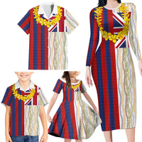Hawaiian Tropical Plants Lei Family Matching Long Sleeve Bodycon Dress and Hawaiian Shirt National Flag Style LT03 - Polynesian Pride