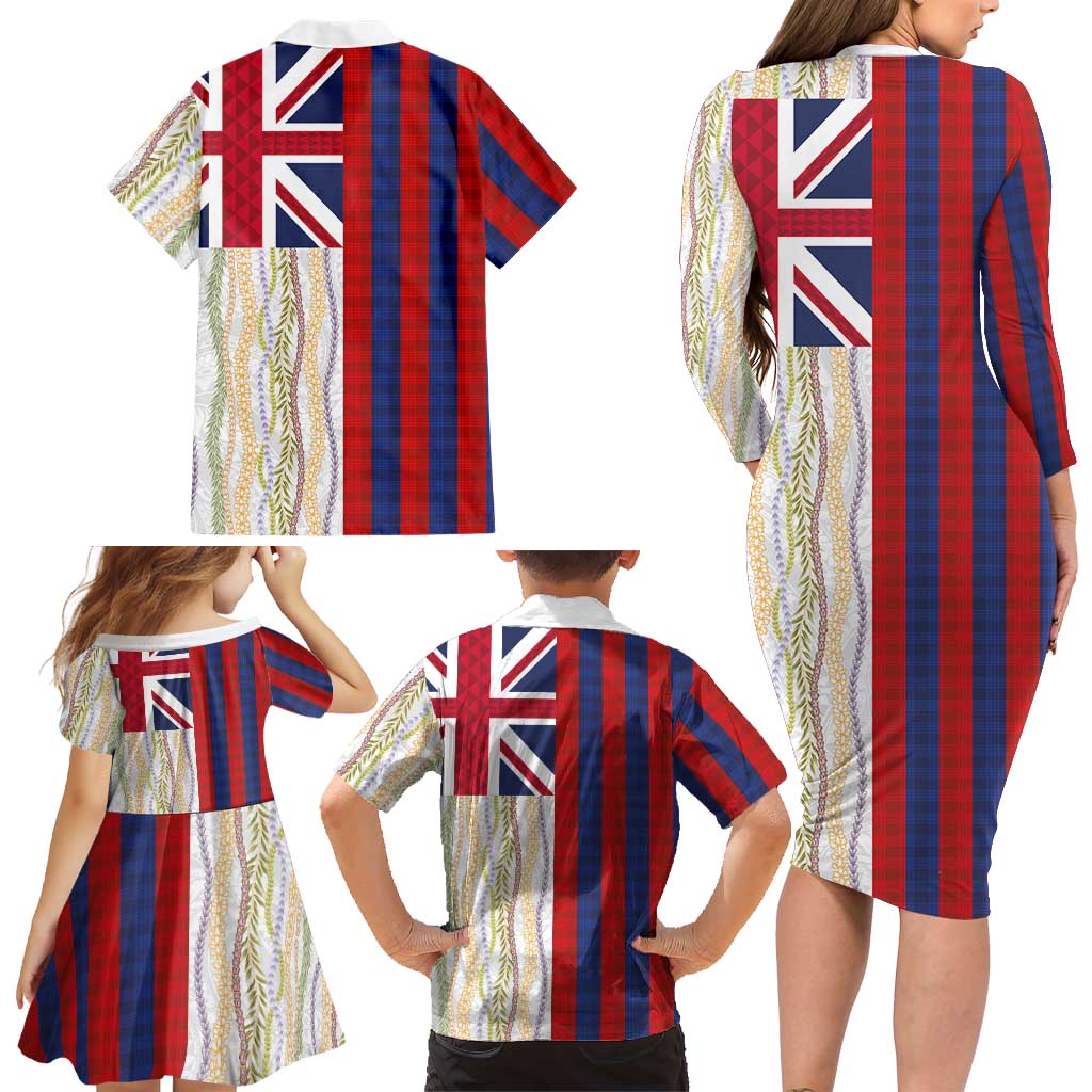 Hawaiian Tropical Plants Lei Family Matching Long Sleeve Bodycon Dress and Hawaiian Shirt National Flag Style LT03 - Polynesian Pride