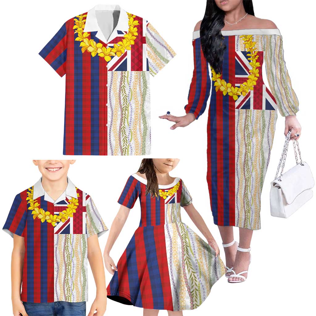 Hawaiian Tropical Plants Lei Family Matching Off The Shoulder Long Sleeve Dress and Hawaiian Shirt National Flag Style LT03 - Polynesian Pride