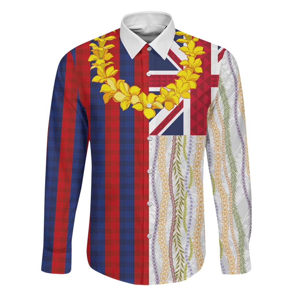 Hawaiian Tropical Plants Lei Family Matching Off The Shoulder Long Sleeve Dress and Hawaiian Shirt National Flag Style LT03 Dad's Shirt - Long Sleeve Multicolor - Polynesian Pride