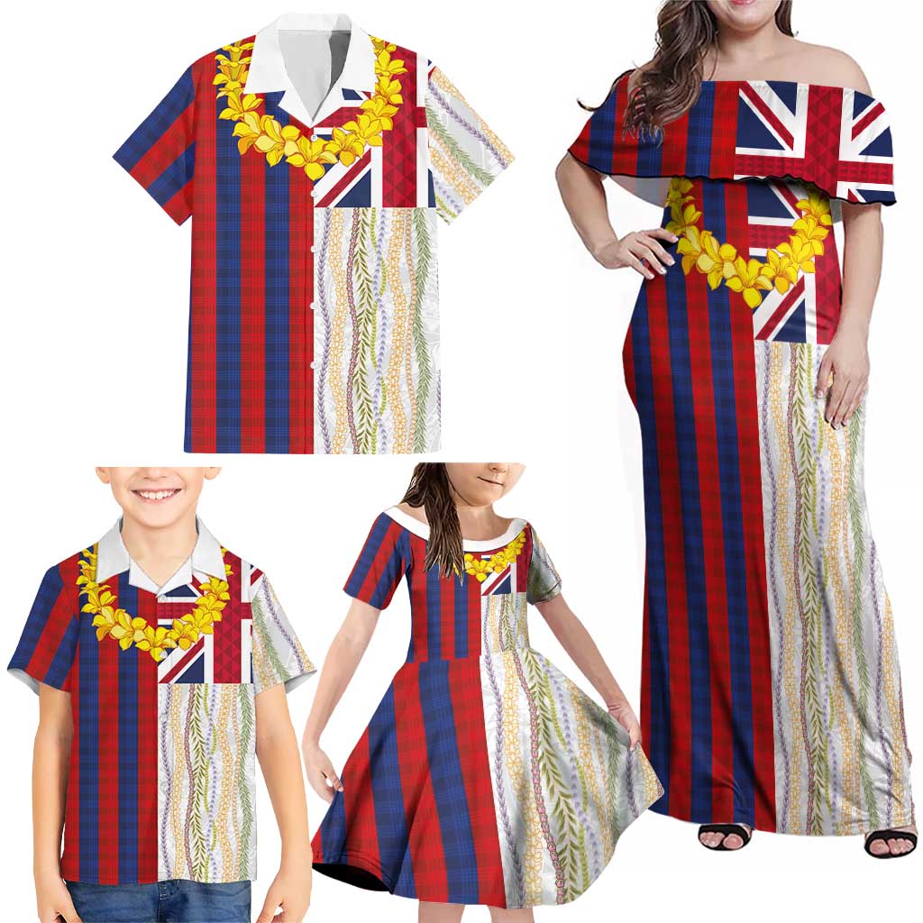 Hawaiian Tropical Plants Lei Family Matching Off Shoulder Maxi Dress and Hawaiian Shirt National Flag Style LT03 - Polynesian Pride