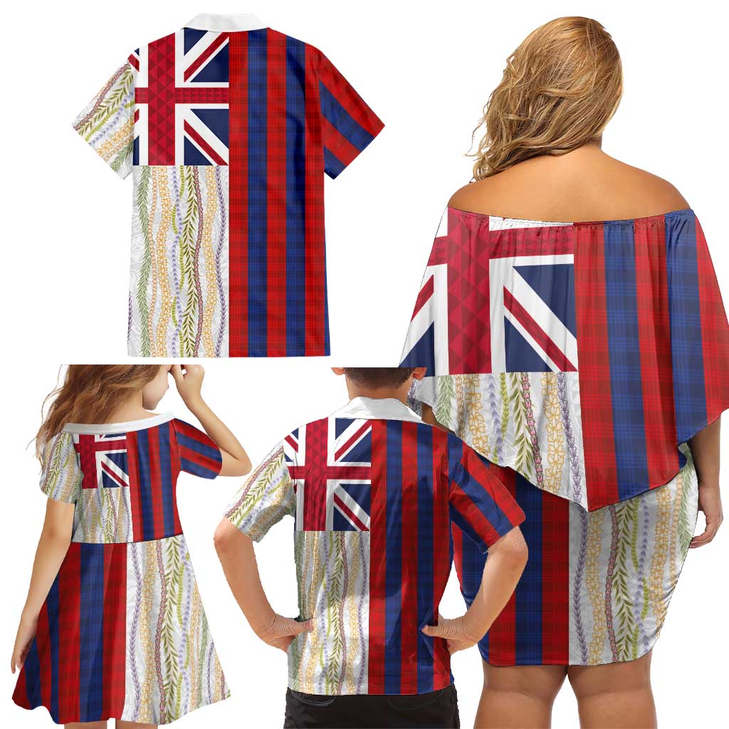 Hawaiian Tropical Plants Lei Family Matching Off Shoulder Short Dress and Hawaiian Shirt National Flag Style LT03 - Polynesian Pride