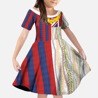 Hawaiian Tropical Plants Lei Family Matching Short Sleeve Bodycon Dress and Hawaiian Shirt National Flag Style LT03 Daughter's Dress Multicolor - Polynesian Pride