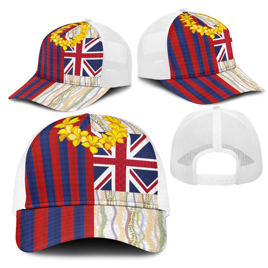 Hawaiian Tropical Plants Lei Mesh Trucker Cap National Flag Style - Polynesian Pride