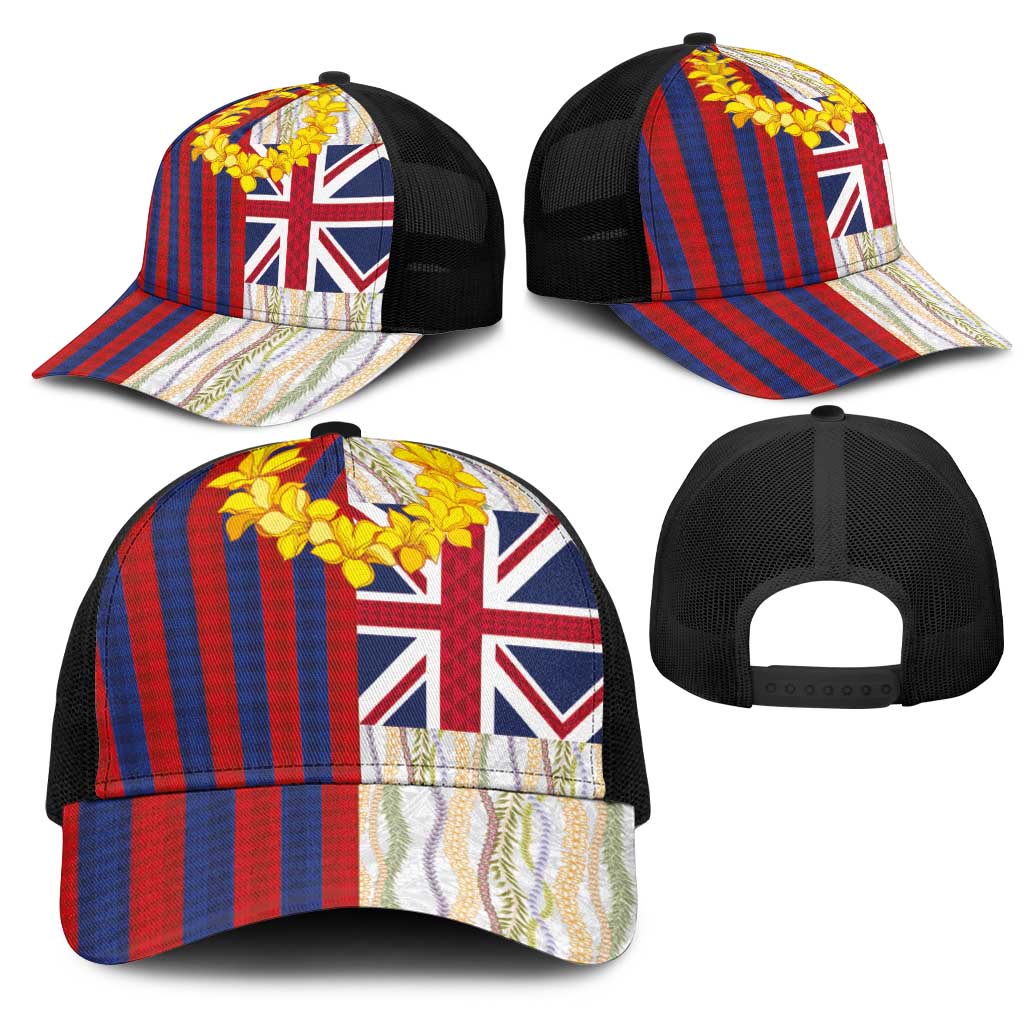 Hawaiian Tropical Plants Lei Mesh Trucker Cap National Flag Style - Polynesian Pride