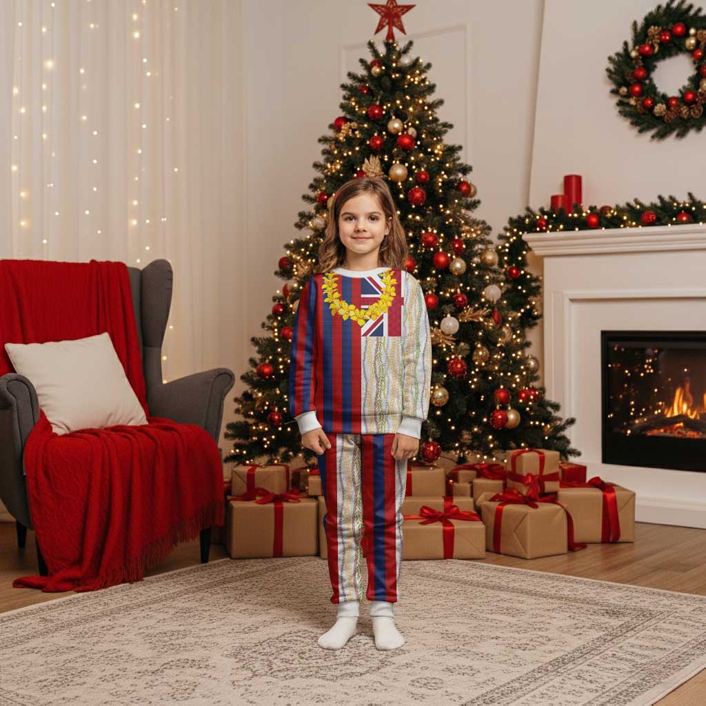 Hawaiian Tropical Plants Lei Christmas Pajama Set National Flag Style - Polynesian Pride