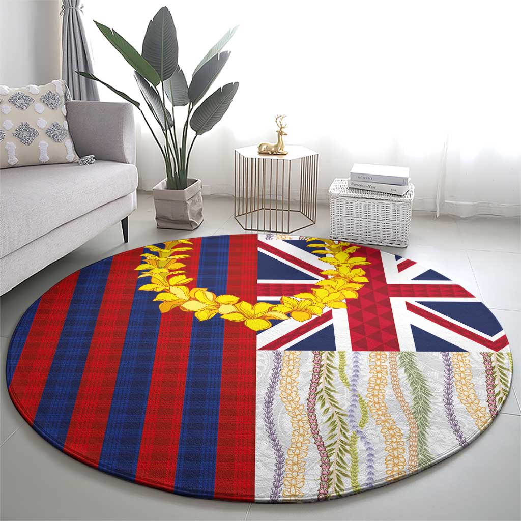 Hawaiian Tropical Plants Lei Round Carpet National Flag Style - Polynesian Pride