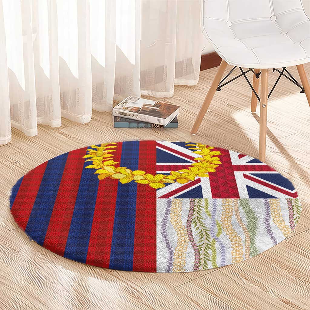 Hawaiian Tropical Plants Lei Round Carpet National Flag Style - Polynesian Pride
