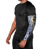 Hawaiian Plumeria Lei Arm Sleeves Kakau Motifs and Palaka Half Style Blue Color - Polynesian Pride