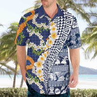 Hawaiian Plumeria Lei Hawaiian Shirt Kakau Motifs and Palaka Half Style Blue Color - Polynesian Pride