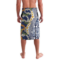 Hawaiian Plumeria Lei Lavalava Kakau Motifs and Palaka Half Style Blue Color - Polynesian Pride