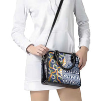 Hawaiian Plumeria Lei Shoulder Handbag Kakau Motifs and Palaka Half Style Blue Color - Polynesian Pride