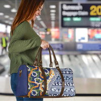 Hawaiian Plumeria Lei Travel Bag Kakau Motifs and Palaka Half Style Blue Color - Polynesian Pride