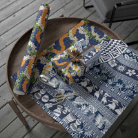 Hawaiian Plumeria Lei Wrapping Paper Kakau Motifs and Palaka Half Style Blue Color - Polynesian Pride