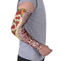 Hawaiian Plumeria Lei Arm Sleeves Kakau Motifs and Palaka Half Style Red Color - Polynesian Pride