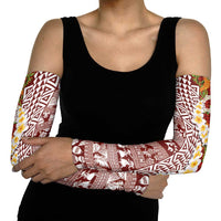 Hawaiian Plumeria Lei Arm Sleeves Kakau Motifs and Palaka Half Style Red Color - Polynesian Pride