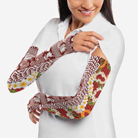 Hawaiian Plumeria Lei Arm Sleeves Kakau Motifs and Palaka Half Style Red Color - Polynesian Pride