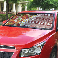 Hawaiian Plumeria Lei Auto Sun Shade Kakau Motifs and Palaka Half Style Red Color - Polynesian Pride