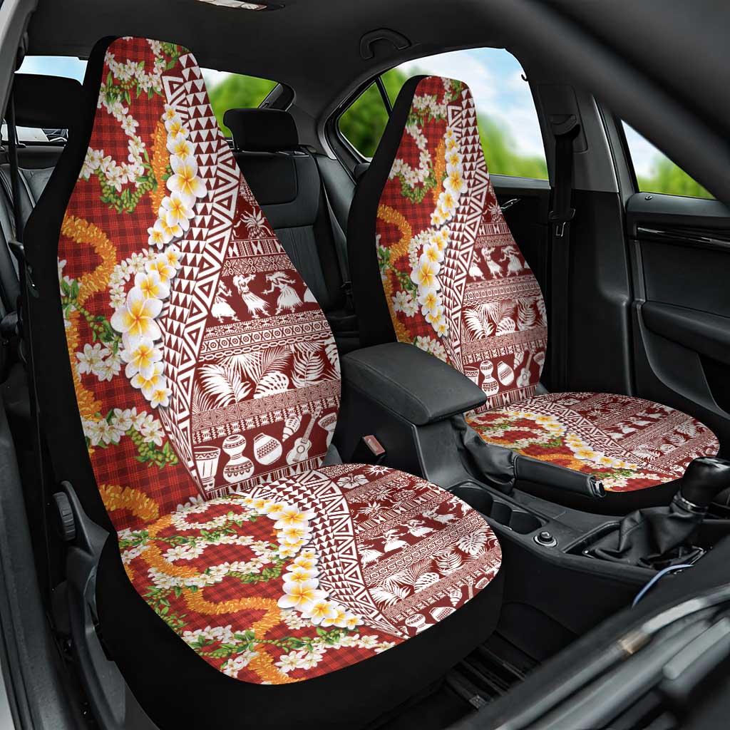 Hawaiian Plumeria Lei Car Seat Cover Kakau Motifs and Palaka Half Style Red Color - Polynesian Pride