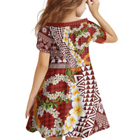 Hawaiian Plumeria Lei Family Matching Long Sleeve Bodycon Dress and Hawaiian Shirt Kakau Motifs and Palaka Half Style Red Color LT03 - Polynesian Pride