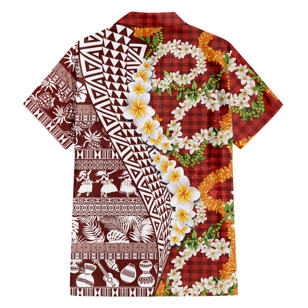 Hawaiian Plumeria Lei Family Matching Long Sleeve Bodycon Dress and Hawaiian Shirt Kakau Motifs and Palaka Half Style Red Color LT03 - Polynesian Pride