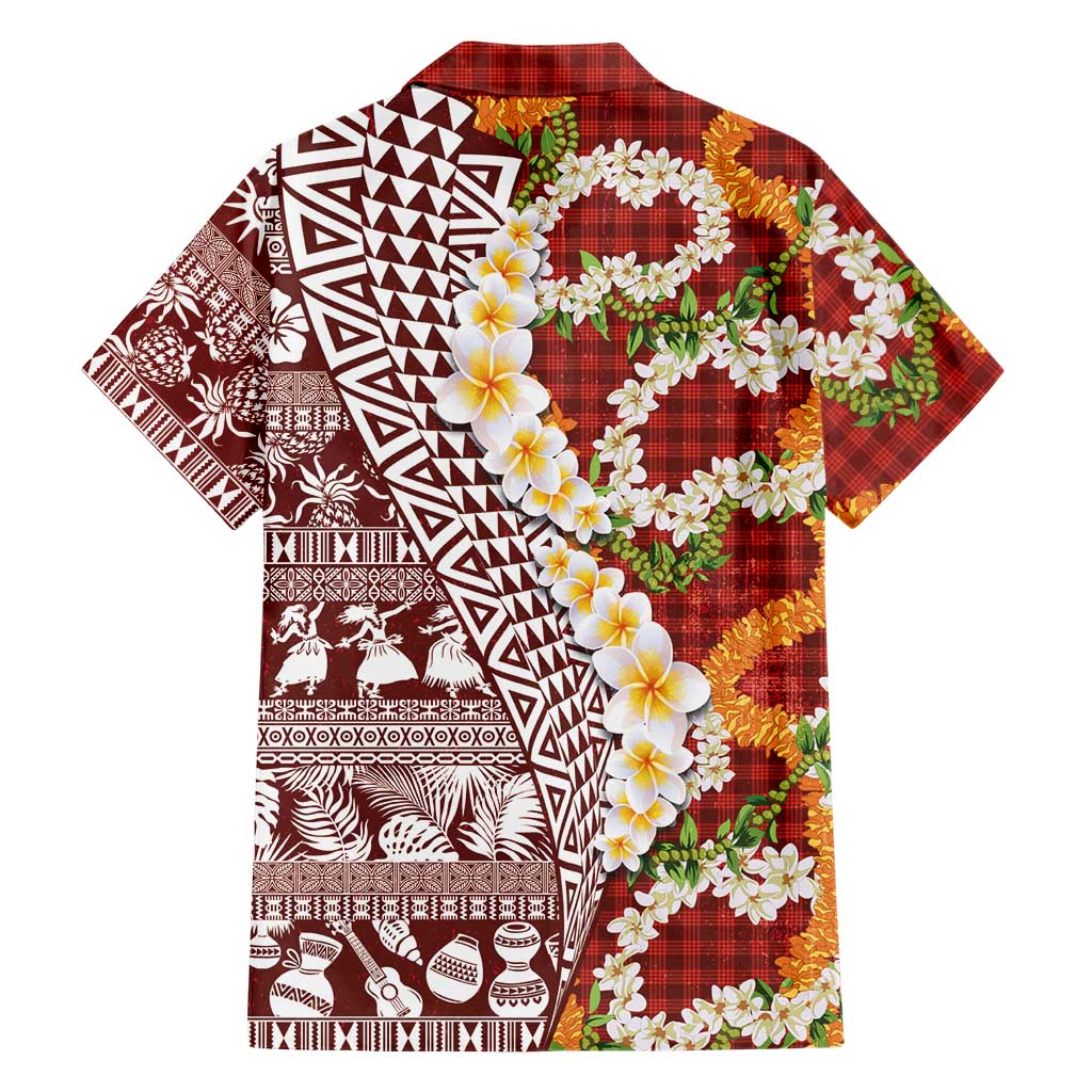Hawaiian Plumeria Lei Hawaiian Shirt Kakau Motifs and Palaka Half Style Red Color - Polynesian Pride