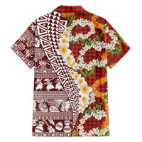Hawaiian Plumeria Lei Hawaiian Shirt Kakau Motifs and Palaka Half Style Red Color - Polynesian Pride