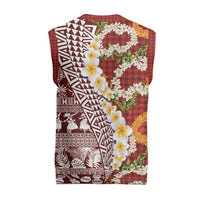 Hawaiian Plumeria Lei Christmas Knitted V-Neck Vest Kakau Motifs and Palaka Half Style Red Color LT03 - Polynesian Pride