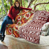 Hawaiian Plumeria Lei Quilt Kakau Motifs and Palaka Half Style Red Color - Polynesian Pride
