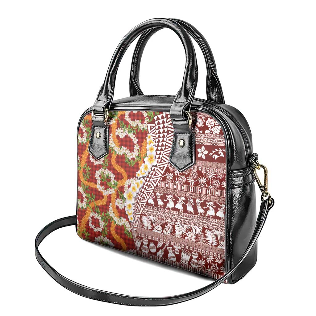 Hawaiian Plumeria Lei Shoulder Handbag Kakau Motifs and Palaka Half Style Red Color - Polynesian Pride