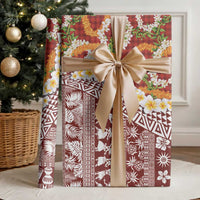 Hawaiian Plumeria Lei Wrapping Paper Kakau Motifs and Palaka Half Style Red Color - Polynesian Pride