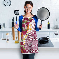 Hawaiian Plumeria Lei Apron Kakau Motifs and Palaka Half Style Pink Color - Polynesian Pride