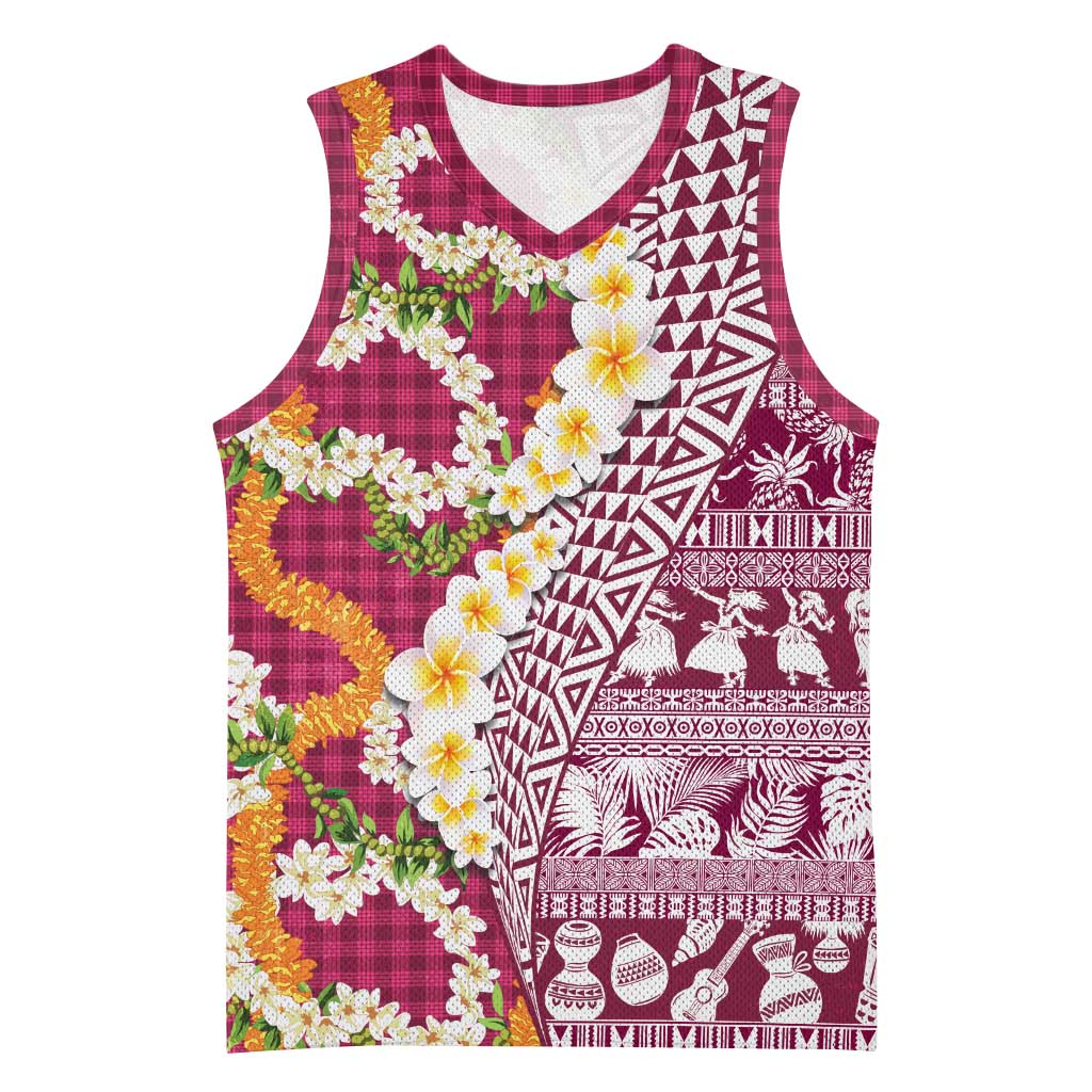 Hawaiian Plumeria Lei Basketball Jersey Kakau Motifs and Palaka Half Style Pink Color LT03 Unisex Pink - Polynesian Pride