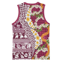 Hawaiian Plumeria Lei Basketball Jersey Kakau Motifs and Palaka Half Style Pink Color LT03 - Polynesian Pride