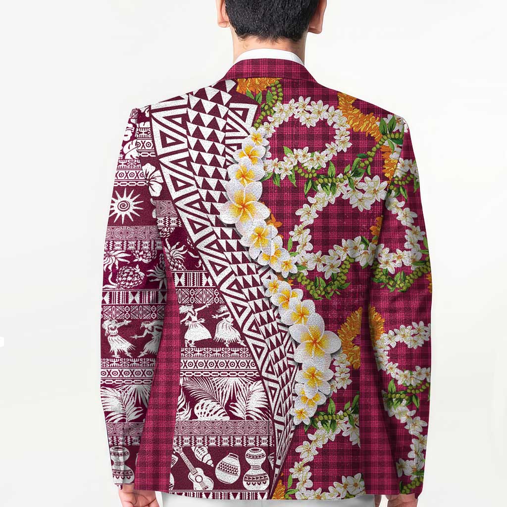 Hawaiian Plumeria Lei Blazer Kakau Motifs and Palaka Half Style Pink Color - Polynesian Pride