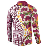 Hawaiian Plumeria Lei Button Sweatshirt Kakau Motifs and Palaka Half Style Pink Color - Polynesian Pride