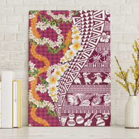Hawaiian Plumeria Lei Canvas Wall Art Kakau Motifs and Palaka Half Style Pink Color - Polynesian Pride