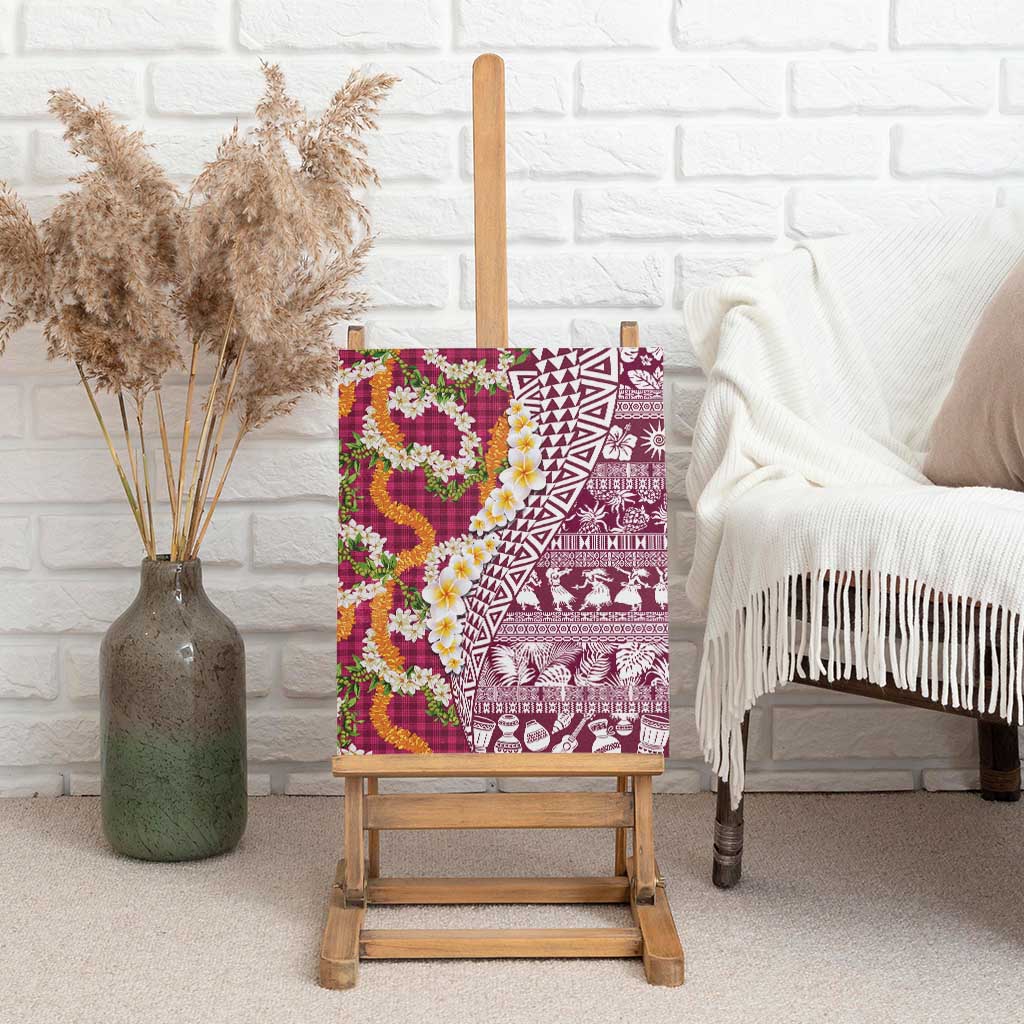Hawaiian Plumeria Lei Canvas Wall Art Kakau Motifs and Palaka Half Style Pink Color - Polynesian Pride