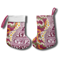 Hawaiian Plumeria Lei Christmas Stocking Kakau Motifs and Palaka Half Style Pink Color LT03 - Polynesian Pride