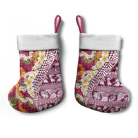 Hawaiian Plumeria Lei Christmas Stocking Kakau Motifs and Palaka Half Style Pink Color LT03 - Polynesian Pride