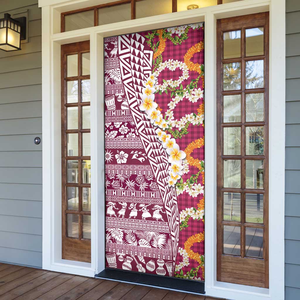 Hawaiian Plumeria Lei Door Cover Kakau Motifs and Palaka Half Style Pink Color LT03 - Polynesian Pride