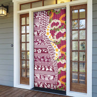 Hawaiian Plumeria Lei Door Cover Kakau Motifs and Palaka Half Style Pink Color LT03 - Polynesian Pride