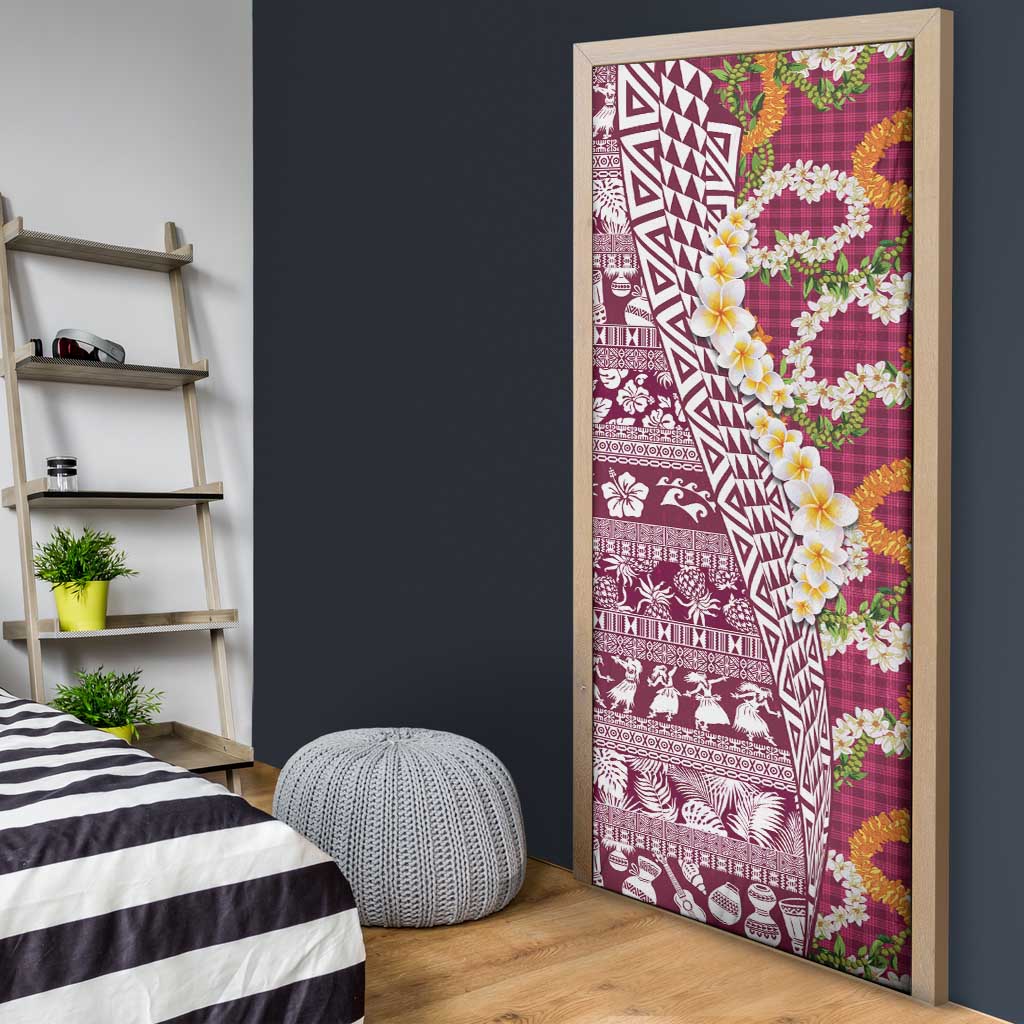 Hawaiian Plumeria Lei Door Cover Kakau Motifs and Palaka Half Style Pink Color LT03 - Polynesian Pride