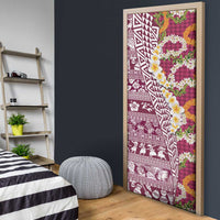Hawaiian Plumeria Lei Door Cover Kakau Motifs and Palaka Half Style Pink Color LT03 - Polynesian Pride