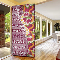 Hawaiian Plumeria Lei Door Cover Kakau Motifs and Palaka Half Style Pink Color LT03 - Polynesian Pride