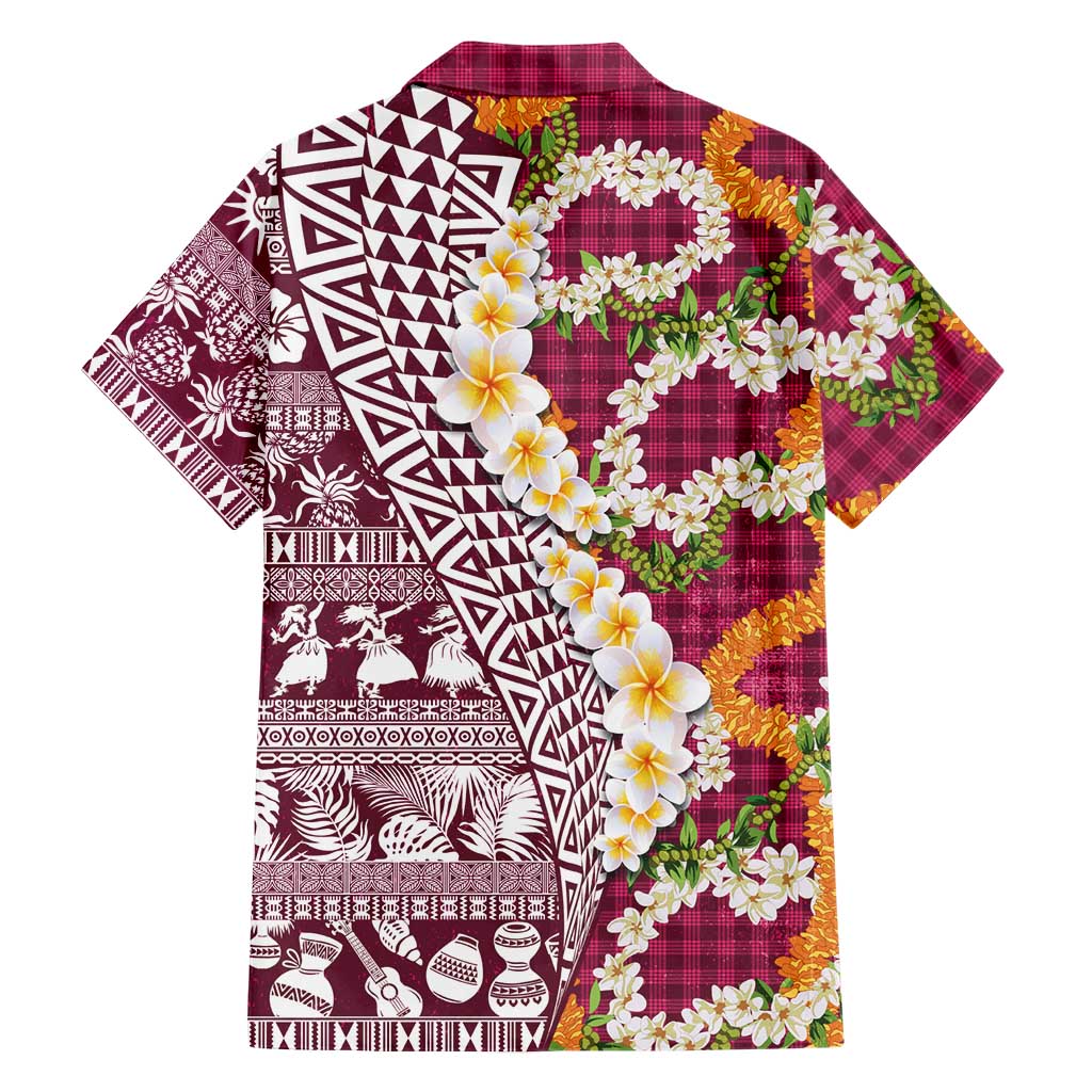 Hawaiian Plumeria Lei Family Matching Off The Shoulder Long Sleeve Dress and Hawaiian Shirt Kakau Motifs and Palaka Half Style Pink Color LT03 - Polynesian Pride